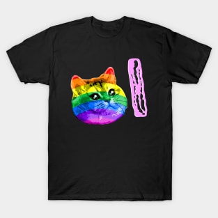 Rainbow Heavy Breathing Cat Loves Pink Bacon T-Shirt